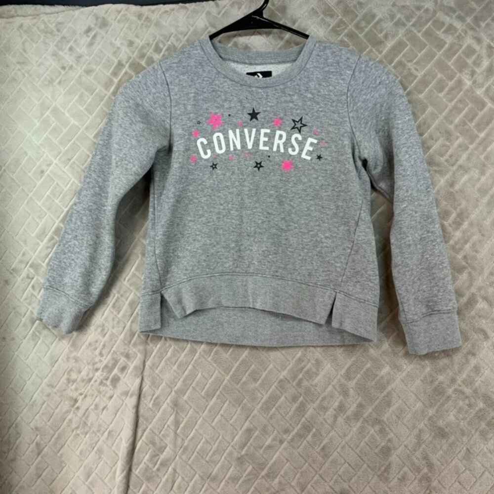 Converse Girls 6 Sweatshirt Gray Star Logo Graphic Print Long Sleeve